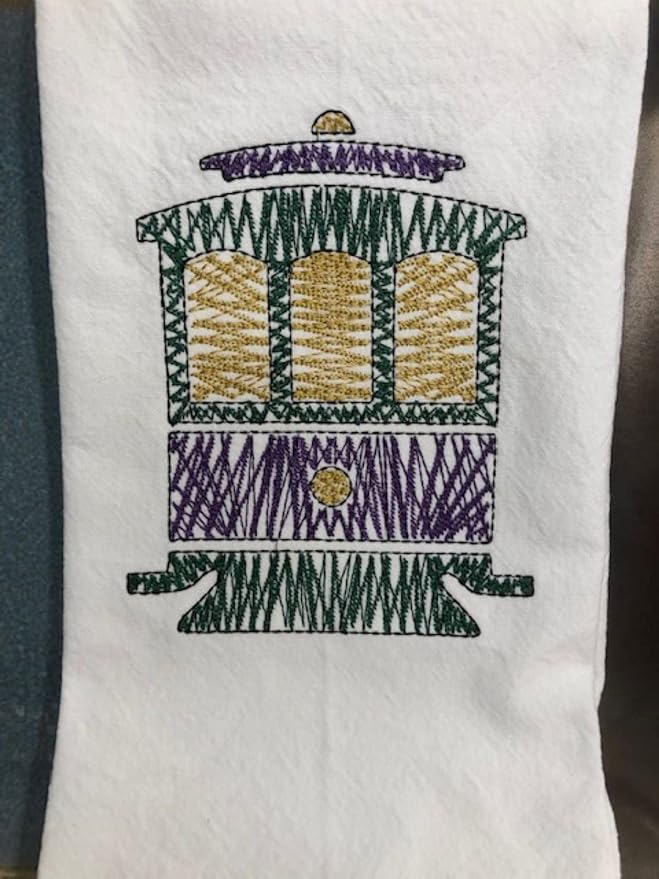 New Orleans Mardi Gras Streetcar Kitchen Tea Towel Embroidered Cotton