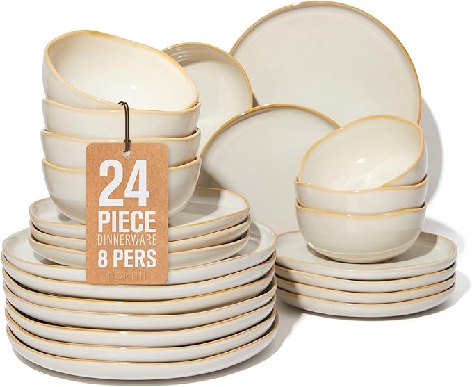 Large Holiday Dinnerware Sets for 8, Ceramic Plates and Bowls Set, Kitchen Dish Set, Microwave & Dishwasher Safe Dishware, Perfect for Christmas & Thanksgiving, Yellow White