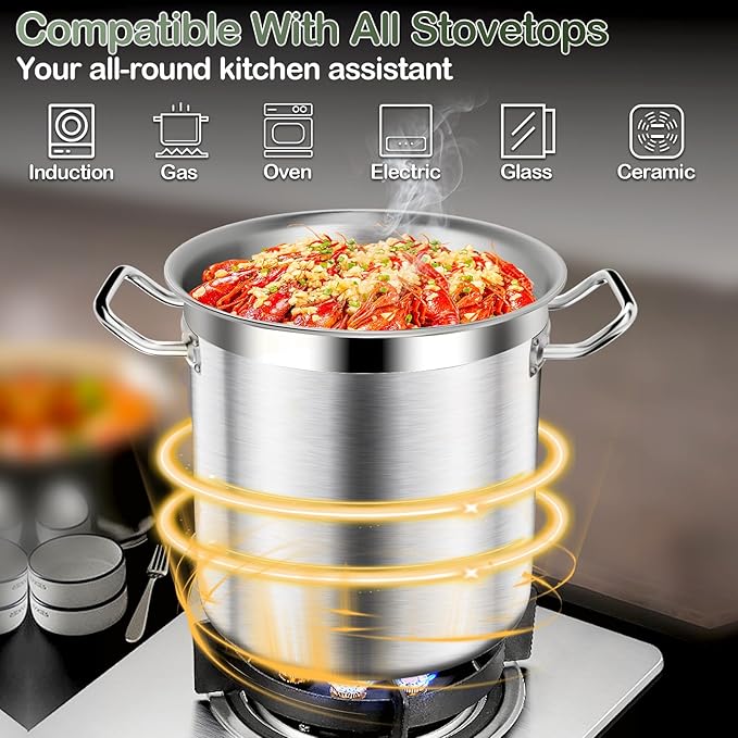 Stainless Steel Stockpot with Lid, 20QT Large Stock PotHeavy Duty Tri-Ply Bottom Commercial Grade Stock Pot & Stockpots for Boiling Cooking Soup Stew Canning Cooking Pots,Big Stockpot, Deep Cookware