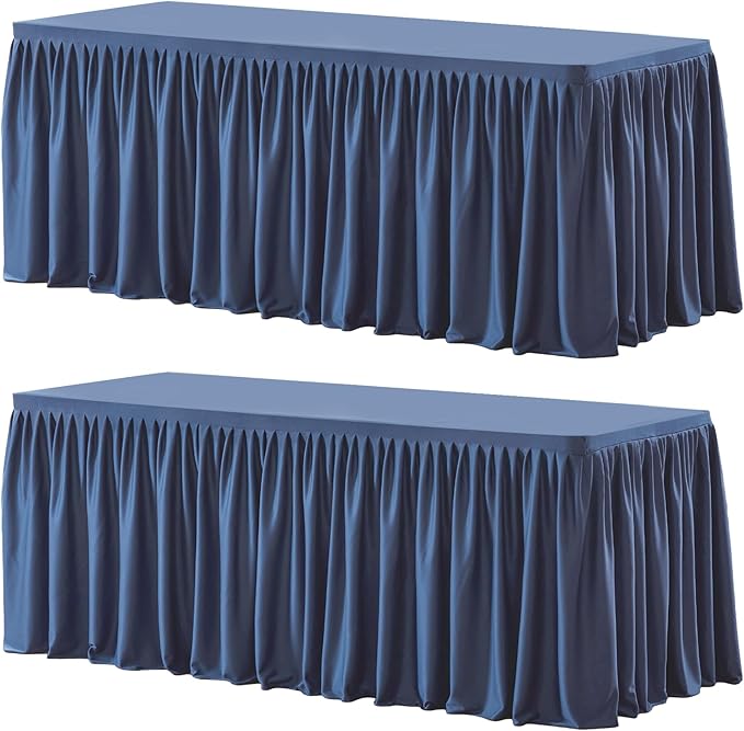 Wish Care 2 Pack Navy Blue Rectangle Table Clothes for 4 Foot Tables, Polyester Fitted Tablecloths 4ft Stretch Table Cover for Wedding, Birthday, Parties, Trade Show, Craft Show