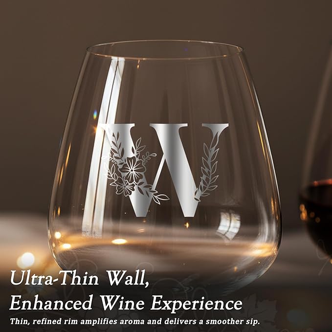 MNZZ Initial Crystal Wine Glass for Women Mothers Day for Mom Wife Gifts Grandma Sister Her, Monogrammed A-Z Personalized Glasses Gift Customized Mother's Graduation Birthday,W