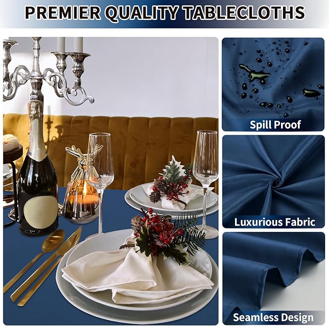 PureFit 6 Pack Rectangle Navy Blue Table Cloths 60 x 126 Inch for 6Ft Tables, Stain and Wrinkle Resistant Table Linens for Home Use, Wedding, Party, Banquet and Campingc