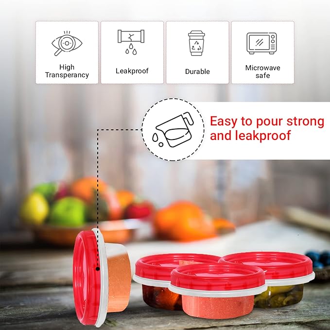 [Red - 12 Pk] Airtight Deli Containers with Lids Twist Lock Top Clear Food Storage for Meal Prep Snacks and Leftovers Freezer and Microwave Safe Stackable Leak-Resistant and 12 Pc. Set (8 Ounce)