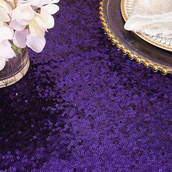 Eternal Beauty Purple Tablecloth, 90x156 Inch Sequin Rectangle Table Cover for Cake Dessert Exhibition Party Birthday Events