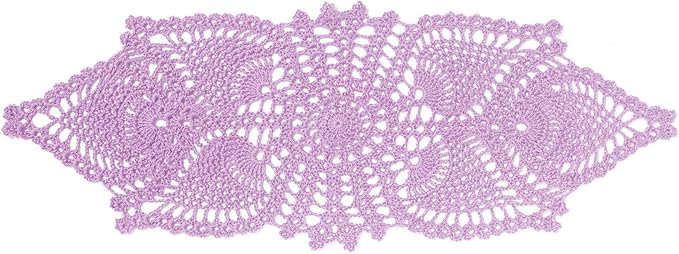 BIBITIME Crochet Lace Table Doilies Eyes Flower Doily Kitchen Vase Place Mats (7 in x 21 in,Pack of 1PC, Style02-Light Purple)