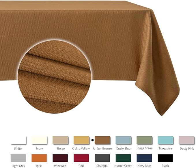 maxmill Fall Tablecloth Waterproof Spillproof Wrinkle Resistant Soft Textured Table Cloth for Harvest Thanksgiving Dinner and Party Indoor and Outdoor Use, Square 60 x 60 Inch, Amber Bronze