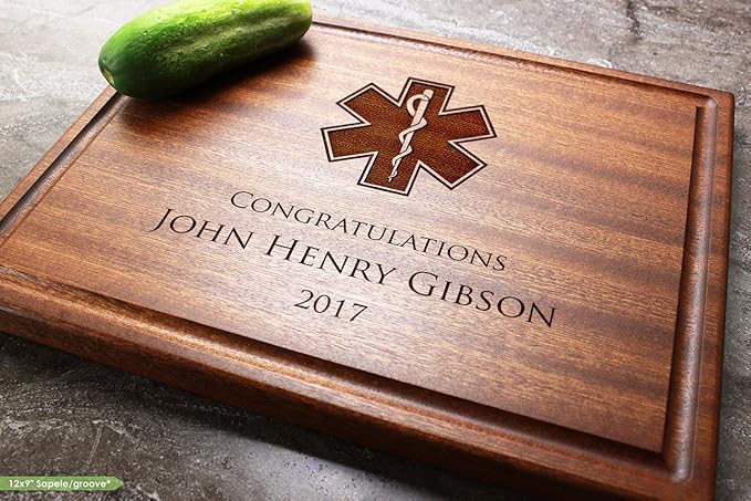 Personalized Hardwood Cutting Board - Paramedic Appreciation, Retirement Gift for Doctors, Emergency Medical Professionals - USA Made - Emergency Medical Design 100