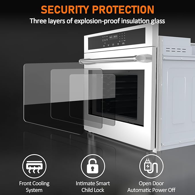 30" Stainless Steel Toaster Oven & 30 Inch Air Fryer Oven Combo: 4.8 Cu.ft Large Capacity with 3D Heating, Digital Touch Panel, and Multi-Function Modes for Countertop or Built-in Installation