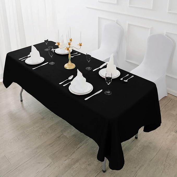 Fokitut 12 Pack Waterproof Rectangle Tablecloth, 90x132 Inch,Stain Resistant and Wrinkle Polyester Table Cloth, Fabric Table Cover for Kitchen Dining, Wedding, Party, Holiday Dinner-Black