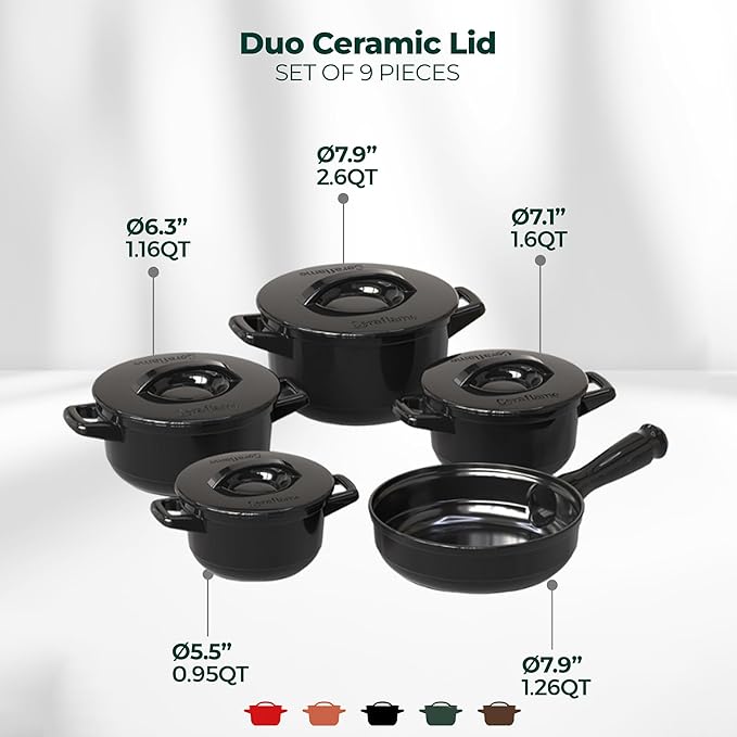 Pure Ceramic, Healthy, Non Toxic Cookware Set - Oven Safe Up to 1200F, Microwave and Dishwasher Safe, Longlasting and Lightweight - PFAS, PTFE, PFOA, PFOS - Black