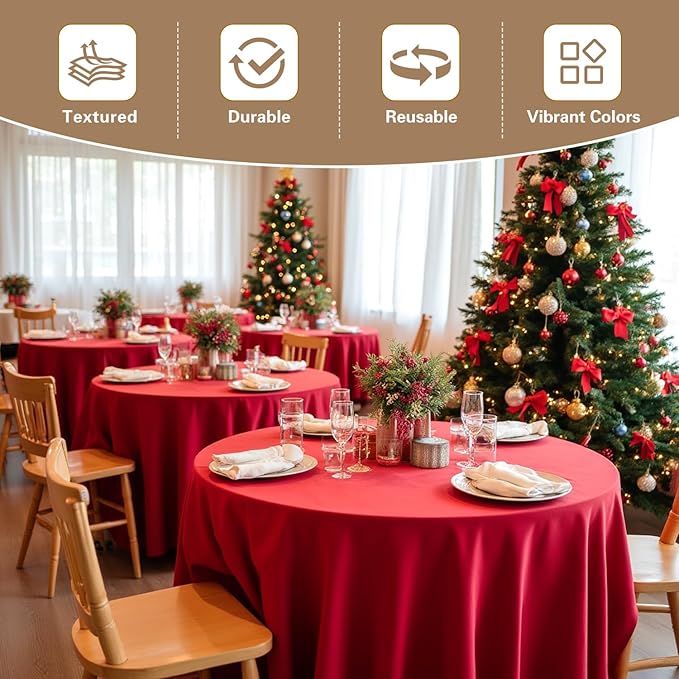 sancua Christmas Red 90 Inch Round Tablecloth, 8 Pack - Circle Polyester Fabric Table Cloth for Wedding Party Reception Banquet Birthday, Washable Formal Table Cover (Fit 30-72 Inch Tables)