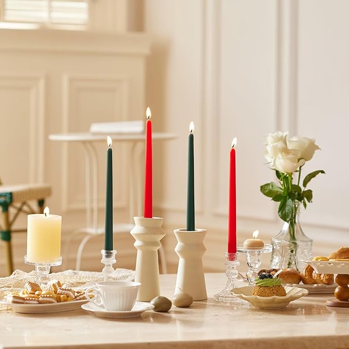 10-Inch Tall Dripless Taper Candles Set of 4 - Red and Green Tapered Candles, Perfect for Christmas - Smokeless, Unscented, Long Burning - Hand Poured, Colored Tall Candlesticks - Christmas