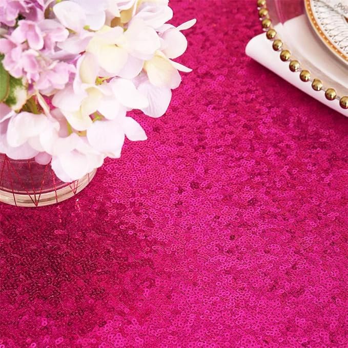 Eternal Beauty Hot Pink Tablecloth, 60x120 Inch Sequin Rectangle Table Cover for Valentines Cake Dessert Exhibition Party Birthday Events