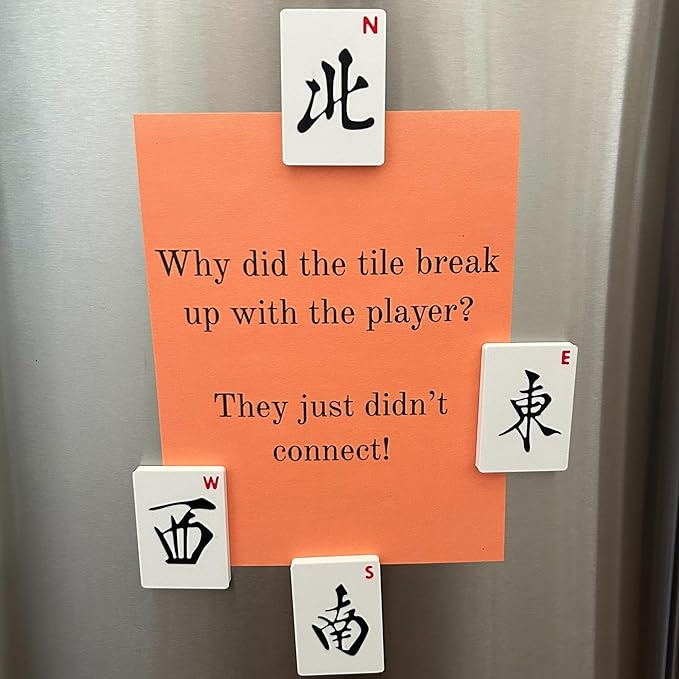 Mahjong/Mah Jongg Fridge Magnet, Whiteboard Magnet, Mahjong Gift- Game Night Mahjong North, South, East and West (4 Piece Set)