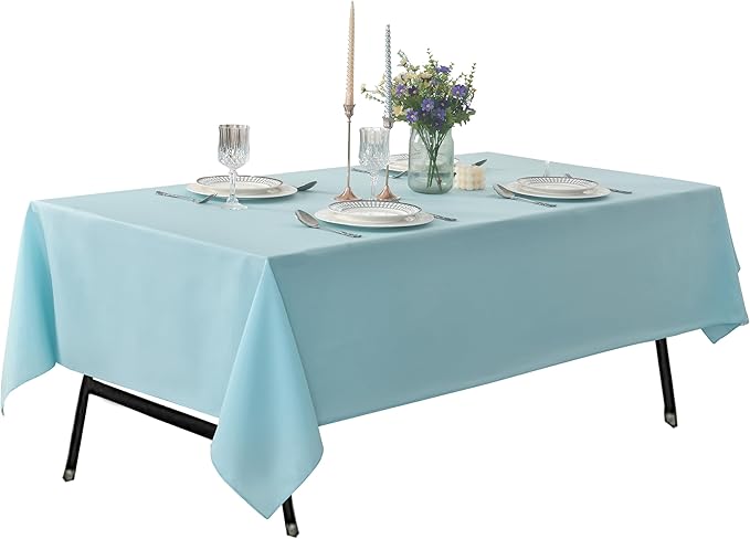 6-Pack 60x102 inch Dusty Blue Table Cloths, Solid Stain and Wrinkle Resistant Oblong Tablecloth, Premium Plain Weave Polyester Fabric Rectangle Table Linen Covers for Hotel, Wedding
