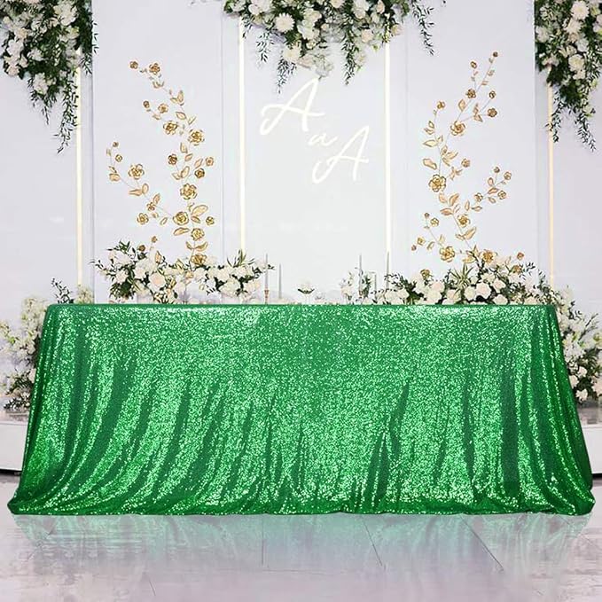 Eternal Beauty Green Tablecloth, 60x120 Inch Sequin Rectangle Glitter Table Cover for Cake Dessert Exhibition Party Birthday Events