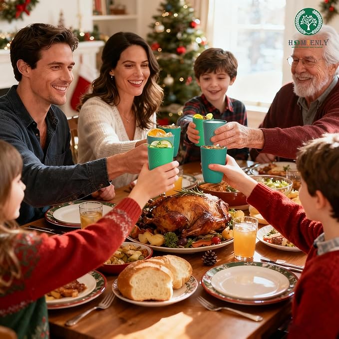 Homienly Cups for Drinking 12oz Daily Use Cups Dishwasher Safe Plastic Cups Alternative Stackable and Lightweight Reusable cups for Family Use-Forest Series