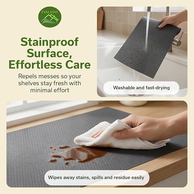 EVALAND Shelf Liners for Kitchen Cabinets Non-Adhesive 12" x 33 FT Gray Drawer Liner Non Slip, Washable Cabinet Liner, Waterproof Shelf Liners for Cabinets, Refrigerator Bathroom Pantry Cabinet Mat