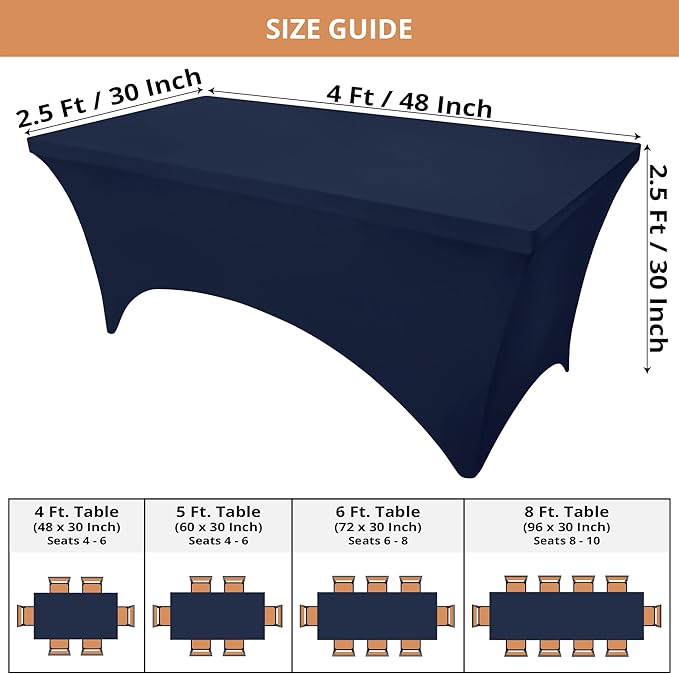 Utopia Kitchen Spandex Tablecloth 2 Pack [4FT, Navy Blue] Tight, Fitted, Washable and Wrinkle Resistant Stretch Table Cloth Rectangle Cover for Trade Show, Weddings & Parties [48Lx30Wx30H Inch]