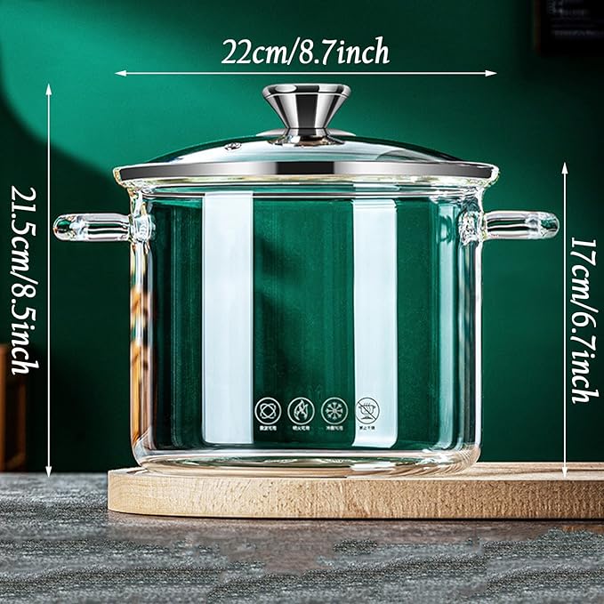 Glass Saucepan for Cooking High Borosilicate Stovetop Cooking Pot with Lid and Handle, Heat Resistant Glass Cooking Pot for Pasta Noodle Soup Milk Food, Refrigerator and Microwave Safe,4.5L