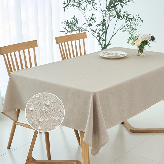 maxmill Square Linen Tablecloth Water Resistance Antiwrinkle Spill Proof Stain Resistant Fabric Table Cloth, Decorative Fabric Table Cover for Banquet Party Event Holiday Dinner, 70 x 70 Inch, Linen