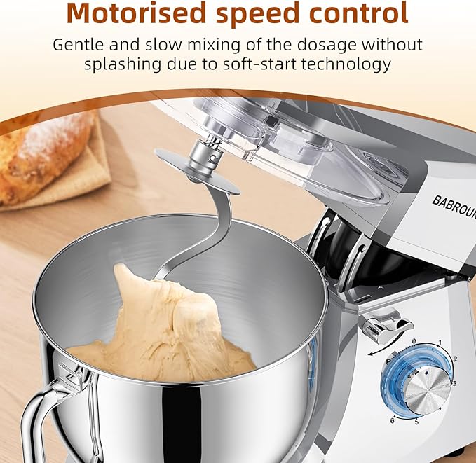 Dough Mixer 8.45 QT Electric Mixer - 660W 6 Speed Large Capacity Kitchen Stand Mixer with Whisk Dough Hook Mixing Beater Household Food Mixer for Baking Cakes Cookie Bread Salad(Silver)