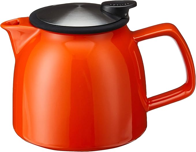 FORLIFE Bell Ceramic Teapot with Basket Infuser, 26-Ounce/770ml, Carrot
