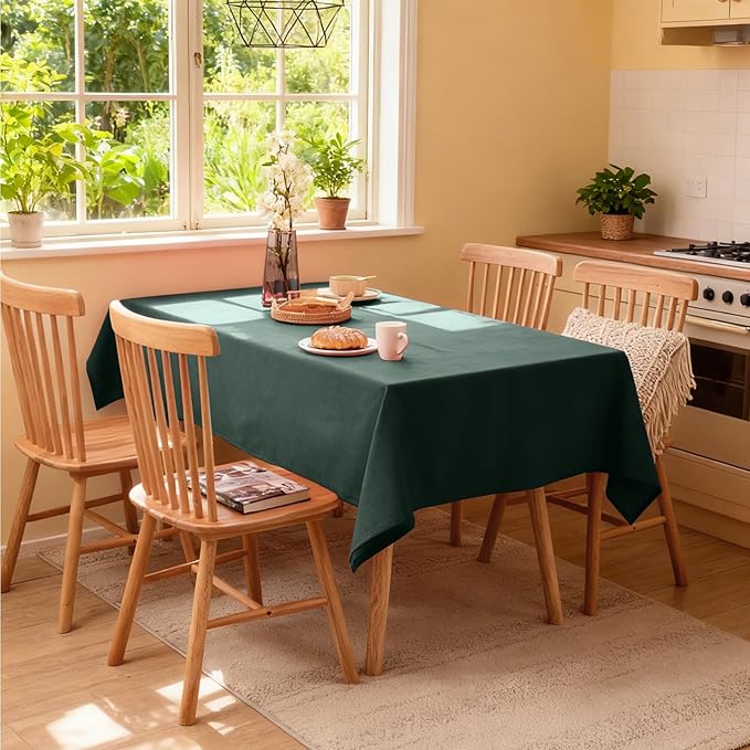 Rectangle Tablecloth Linen Textured Table Cloths 57 x 118 Inch Waterproof Spill-Proof Wipeable Wrinkle Free Dining Table Cover Christmas Thanksgiving Fall Farmhouse Outdoor Indoor Use, Hunter Green