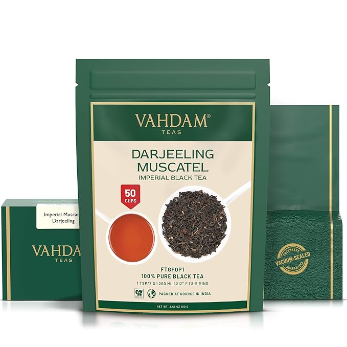 VAHDAM, FRESH HARVEST- Imperial Darjeeling Tea Loose Leaf (50 Cups) LIMITED EDITION MUSCATEL FLAVOUR - High Grown In Select Tea Estates | Pure Unblended | 3.53oz