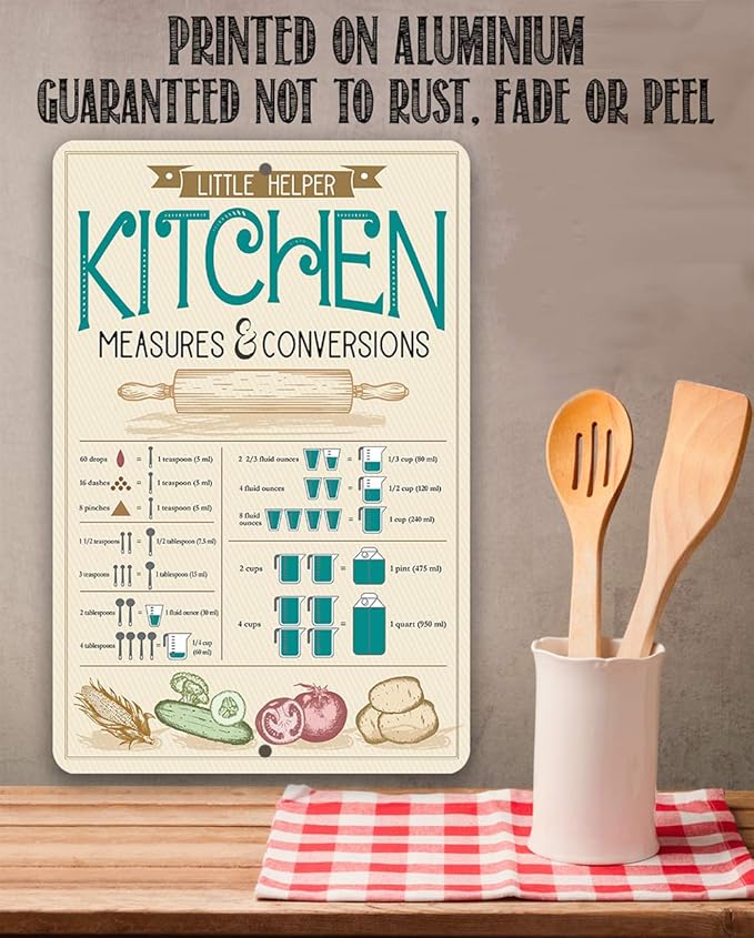 Lone Star Art Kitchen Conversions 12x18 Metal Sign, Indoor Outdoor Vintage Rustic Wall Decor, Farmhouse Cooking Measurements Chart for Home, Bistro, Culinary Space