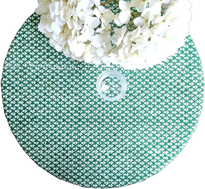 ATOSII Queen Green 100% Cotton Round Tablecloth, Handblock Print Floral Table Cloth for Kitchen Dining Linen I Parties, Weddings, Outdoors, Christmas, Thanksgiving I 90" Inches Round I 6 Seater