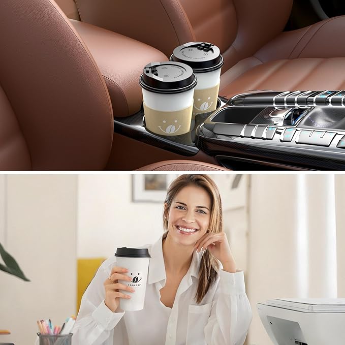 Coffee Cups with Lids and Sleeves, 16 oz 50 pack To Go Cups with Lids, Paper Hot Coffee Cups for Hot & Cold Beverage (White, 16 oz)