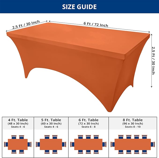 Utopia Kitchen Spandex Tablecloth 1 Pack [6FT, Orange] Tight, Fitted, Washable and Wrinkle Resistant Stretch Rectangular Patio Table Cover for Event, Wedding, Banquet & Parties [72Lx30Wx30H Inch]