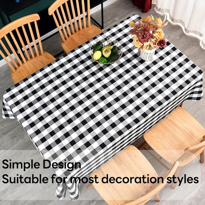 Gingham Tablecloth Rectangle Table Cloth Heavy Duty Cotton Checkered Table Cover for Spring Picnic Kitchen Dining(C-Black, 52x52 inch)