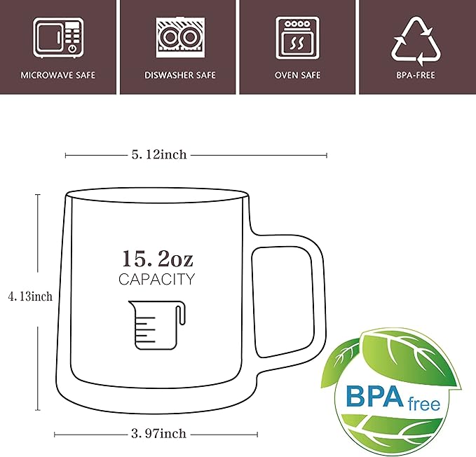 CNGLASS Double Walled Glass Coffee Mugs,15oz(1-pack) Insulated Glass Mugs with Handle,Clear Espresso Cups for Latte,Cappuccino,Tea Bag