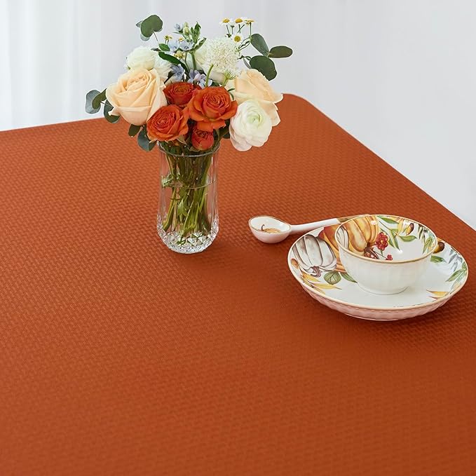 maxmill Weaved Texture Rectangular Tablecloth Water Resistance Antiwrinkle Spillproof Soft Fall Table Cloth for Dining Room, Thanksgiving Parties and Halloween Holiday Dinners, 70 x 108 Inch, Rust