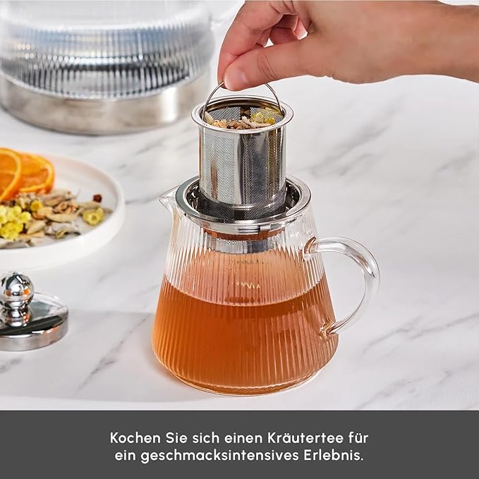 Karaca Keops Turkish Small Teapot with Infuser and Lid (450 ml Tea Pot & 1500 ml Induction Kettle) - Borosilicate Glass Small Teapot Set for Stovetops - Clear Tea Maker with 10-15 Cups Capacity
