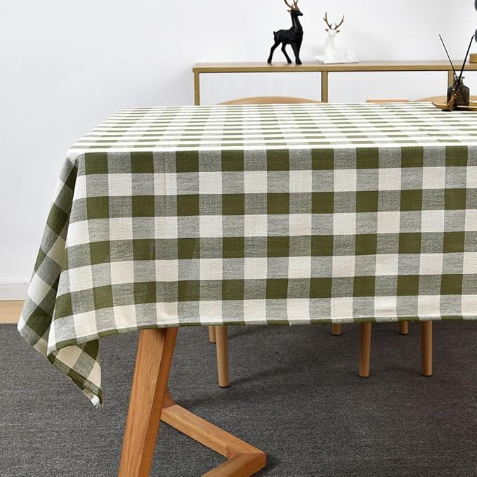 Gingham Tablecloth Rectangle Table Cloth Heavy Duty Cotton Checkered Table Cover for Spring Picnic Kitchen Dining(C-Sage Green, 52x98 inch)