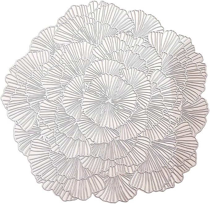 6/4PCS Round Placemats Restaurant Hollow PVC Decoration Meal Mat Anti- Dining Table Line Mat Steak Plate Pad(B1,6 Pieces)