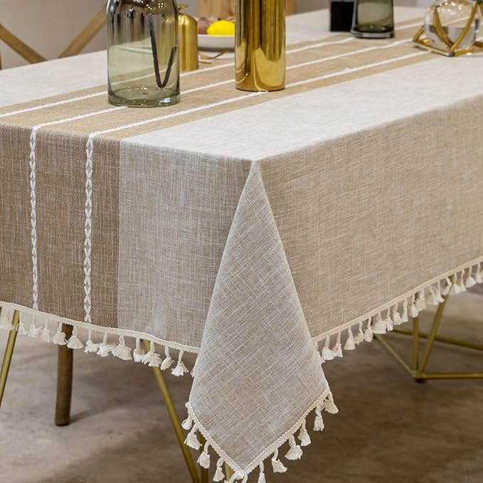 Deep Dream Tablecloths, Waterproof Table Cloth, Linens Wrinkle Free Anti-Fading, Rustic Table Cover Decoration for Kitchen Dinning Christmas (Rectangle/Oblong, 55''x102'',8-10 Seats, Light Coffee)
