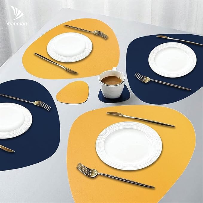Faux Leather Placemats and Coasters Set of 4/8/12 Dual-Sided Round Place Mats for Kitchen Dining Coffee Oval Modern Table Mates(Grey Green,Set of 8)