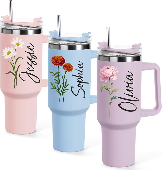 Personalized 40 oz Tumbler with Handle and Straw,Custom Bride & Bridesmaid Gift,Insulated Stainless Steel Travel Coffee Mug Customized Water Cups with Name for Wedding