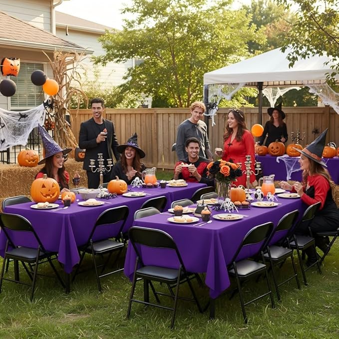sancua Rectangle Tablecloths for 8 Foot Tables, 6 Pack - Washable Polyester Fabric Table Cloth for Halloween Party Wedding Birthday Banquet Reception, 60x120 Inch, Purple