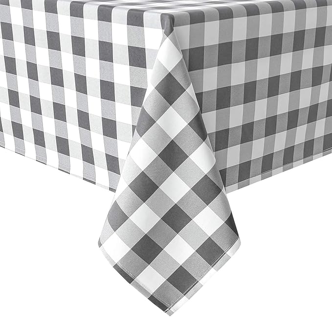 Hiasan Checkered Tablecloth Rectangle - Stain Resistant, Waterproof and Washable Table Cloth Gingham for Outdoor Picnic, Holiday Dinner, 60 x 120 Inch, Grey and White