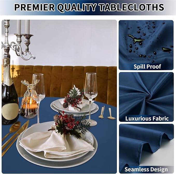PureFit 6 Pack Round Navy Blue Table Cloths 120 Inch for Round Tables, Stain and Wrinkle Resistant Table Linens for Home Use, Wedding, Party, Banquet and Camping