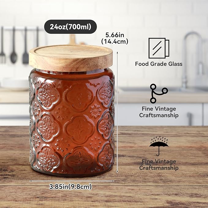 Vintage Glass Jar with Lid, Cookie Candy Jar Coffee Canister Food Storage Containers Set for Kitchen Office (Brown)