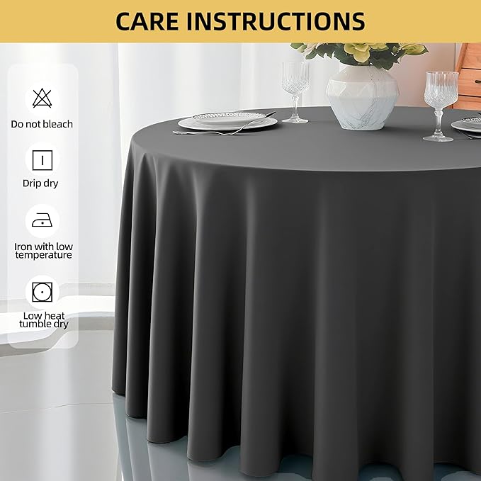 2-Pack Round 90-inch Grey Table Cloths, Solid Stain and Wrinkle Resistant Circular Tablecloth, Premium Plain Weave Polyester Fabric Table Linen Covers for Hotel, Banquet