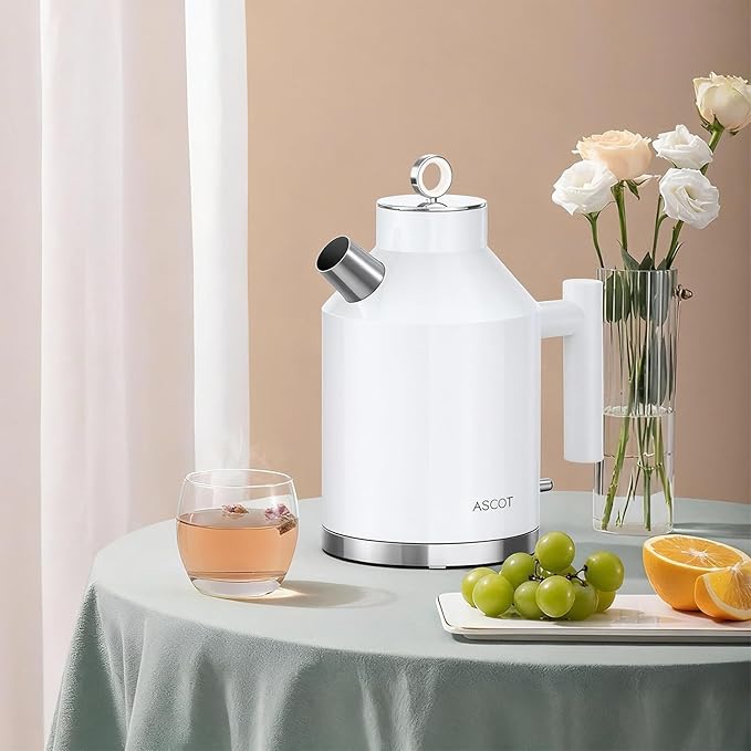 ASCOT Electric Kettle, Electric Tea Kettle 1.5L 1500W Retro Tea Heater & Boiling Water, Auto Shut-Off and Boil-Dry Protection (White)