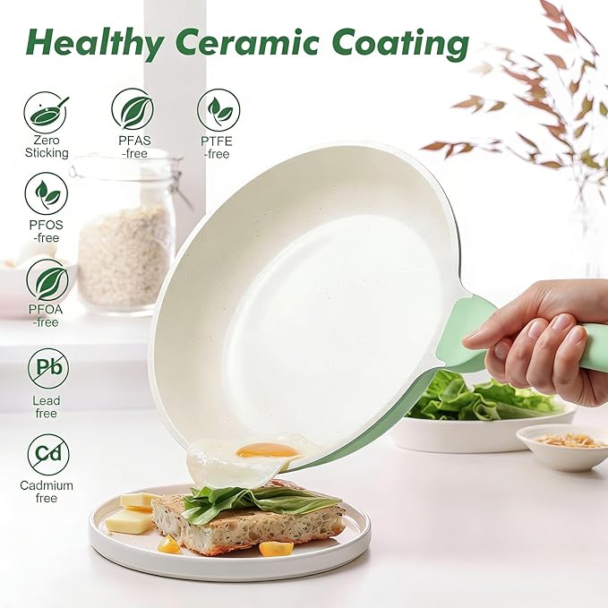 SENSARTE Nonstick Ceramic Frying Pan 12.5-Inch, Healthy Non Toxic Skillet, Induction Compatible Omelet Pan with Heat Resistant Handle, PFAS-Free