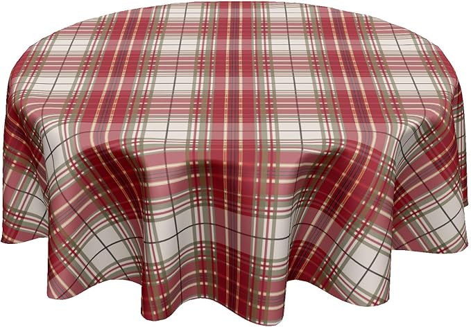 Christmas Tablecloth Round 60 Inch Red and Green Buffalo Plaid Circle Table Cloth Xmas Holiday Checkered Table Cover for Kitchen Dinner Home Decor